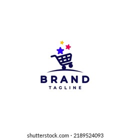 Shopping Cart With Colorful Stars Logo Design
