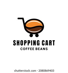 Shopping cart combination with coffee bean in background white, vector logo design can editable as you wish