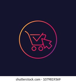 shopping cart, completed order, e-commerce, vector linear icon svg