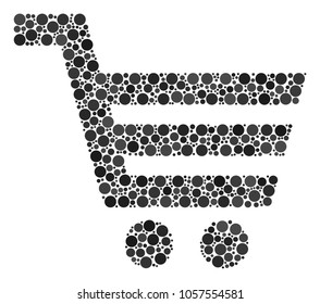 Shopping Cart composition of round dots in various sizes and color hues. Dots are organized into shopping cart vector mosaic. Vector design concept.