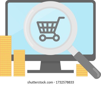 Shopping cart and computer screen