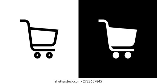 Concepto de Carrito de compras con fondo blanco negro plano. Ilustración vectorial.