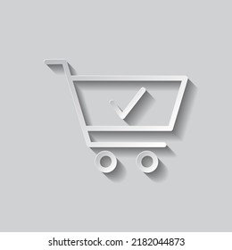 Shopping cart, confirm simple icon vector. Flat design. Paper style with shadow. Gray background.ai