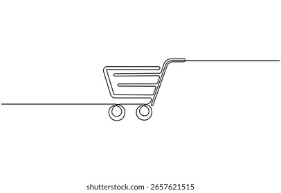 Carrinho de compras arte de linha contínua. Um carrinho de desenho de linha contínua. Preto, conceito de sexta-feira, loja famosa comprar símbolo. Ilustração vetorial.