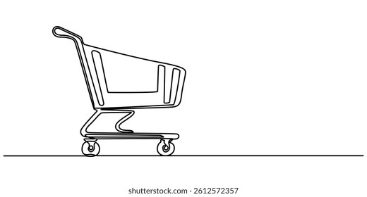 Shopping Cart Continuous Line Icon, Shopping cart continuous one line drawing. Internet shop buy symbol. Vector illustration, Online shopping in store, Supermarket Shopping cart icon concept.