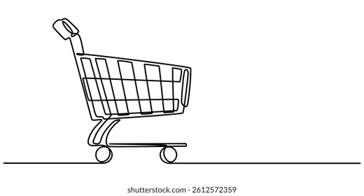 Shopping Cart Continuous Line Icon, Shopping cart continuous one line drawing. Internet shop buy symbol. Vector illustration, Online shopping in store, Supermarket Shopping cart icon concept.