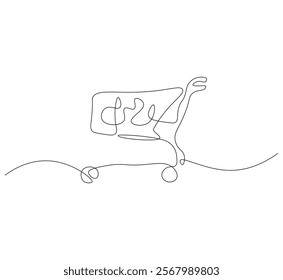 Shopping cart continuous line. Continuous one line drawing trolly. Black, friday concept. Single line drawing