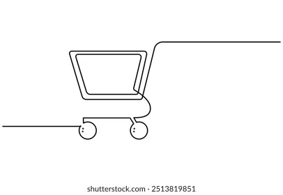 Carrinho de compras contínuo um desenho de linha de arte. Compras online na loja. Conceito de negócio de carrinho de compras, desenho de linha contínua única de um carrinho de compras