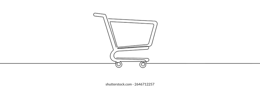 Shopping cart continuous one line drawing. Internet shop buy symbol. Vector illustration.