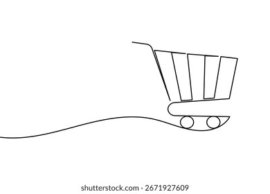 Carrinho de compras contínuo desenho de uma linha estilo minimalista isolado contorno no fundo branco