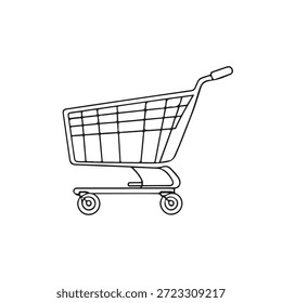 Carrinho de Compras Desenho de Uma Linha Contínuo. Carrinho de mercearia Ilustração de arte de linha simples para logotipo, impressão, cartaz, banner em design moderno minimalista. Ilustração de vetor. Não é IA
