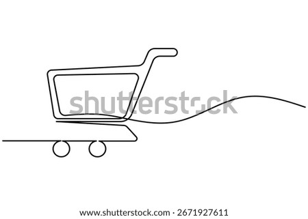 Shopping cart continuous one line drawing minimalist style isolated outline on white background