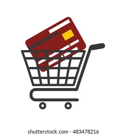 Shopping cart and credit card icon. Commerce market and store theme. Isolated design. Vector illustration