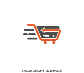 Shopping cart and credit card Logo design. Quick shop, fast payment and shopping mall vector illustration.