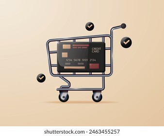 Shopping cart with credit card, online shopping concept. Vector illustration.
