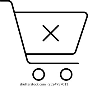 Shopping cart with cross icon, symbol. Editable Stroke. Vector Illustration