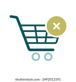 Carrito de compras con signo cruzado. Cancelar o Borrar comprar simple icono plano. Comercio electrónico. Símbolo gráfico para su diseño de Sitio web, logotipo, App, UI