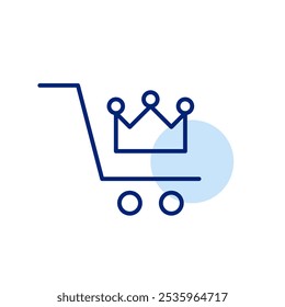 Shopping cart and crown. Top quality produce and goods. Pixel perfect vector icon