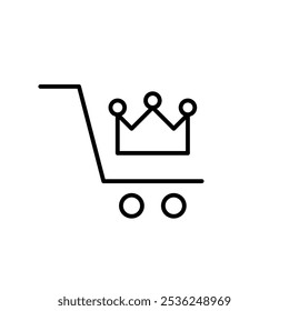 Shopping cart and crown. Top quality produce and goods. Pixel perfect, editable stroke icon