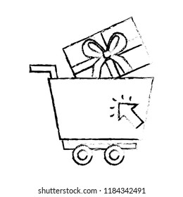 shopping cart with cursor and gift