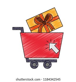 shopping cart with cursor and gift