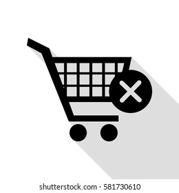 Shopping Cart with delete sign. Black icon with flat style shadow path.