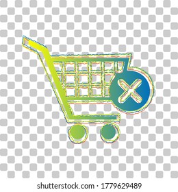 Shopping Cart with delete sign. Blue to green gradient Icon with Four Roughen Contours on stylish transparent Background. Illustration.