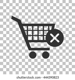 Shopping Cart with delete sign. Dark gray icon on transparent background.