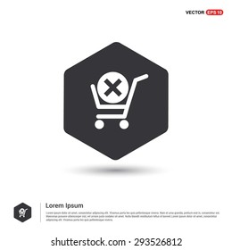 Shopping Cart and Delete Sign icon - abstract logo type icon - hexagon black background. Vector illustration