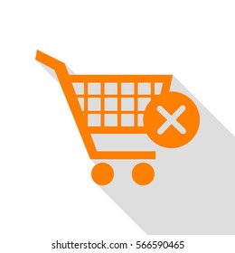 Shopping Cart with delete sign. Orange icon with flat style shadow path.