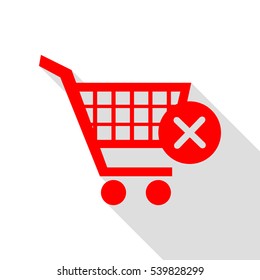 Shopping Cart with delete sign. Red icon with flat style shadow path.