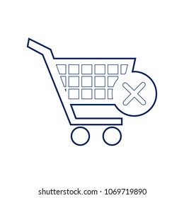 Shopping Cart with delete sign. Vector. Flat style black icon on white.