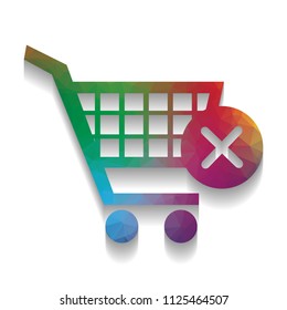 Shopping Cart with delete sign. Vector. Colorful icon with bright texture of mosaic with soft shadow on white background. Isolated.