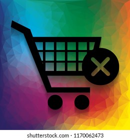 Shopping Cart with delete sign. Vector. Flat style black icon on white.