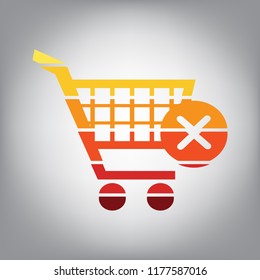 Shopping Cart with delete sign. Vector. Flat style black icon on white.