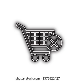 Shopping Cart with delete sign. Vector. Double contour black icon with soft shadow at white background. Isolated.