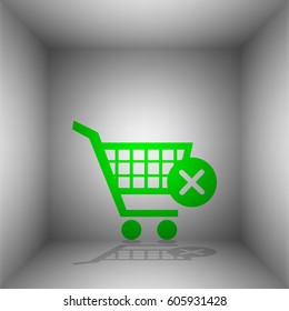 Shopping Cart with delete sign. Vector. Green icon with shadow in the room.