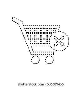 Shopping Cart with delete sign. Vector. Black dashed icon on white background. Isolated.