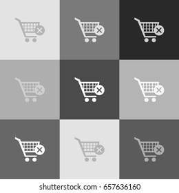 Shopping Cart with delete sign. Vector. Grayscale version of Popart-style icon.