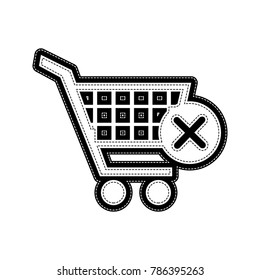 Shopping Cart with delete sign. Vector. Flat style black icon on white.