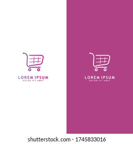 Shopping cart design template elements. Colorful web icon isolated on white background. White web icon isolated on purple background. Suitable for business, online store.