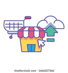 shopping cart with digital elements in white background vector illustration design