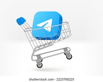 Shopping cart with discount shopping tag. 3d vector isolated illustration