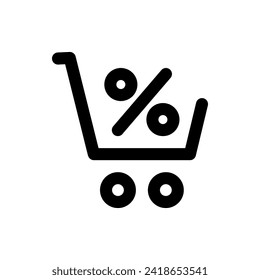 Carro de compras Icono vector descuento, diseño plano. Aislado sobre fondo blanco.