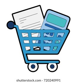 shopping cart with document and calculator