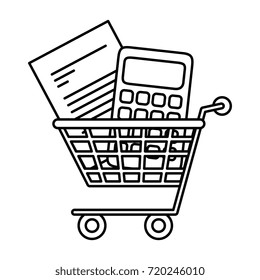 shopping cart with document and calculator