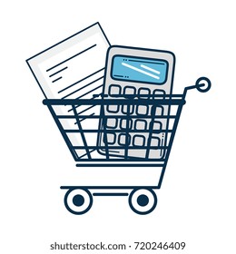 shopping cart with document and calculator