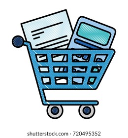 shopping cart with document and calculator