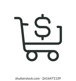 Shopping cart with dollar line icon, checkout cart vector symbol with editable stroke