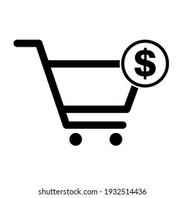 Shopping cart dollar sale icon, market story shop vector illustration symbol isolated on white background